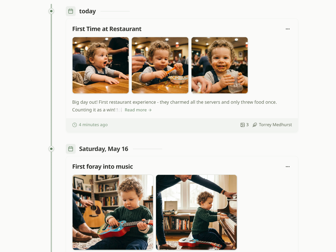 Private baby moments gallery and developmental milestones timeline